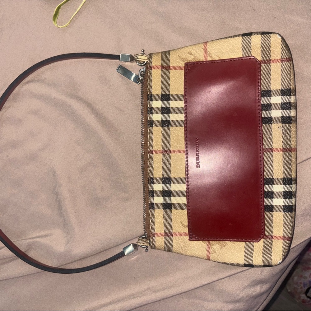 Burberry Checkered Beige and Red Clutch